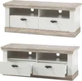 Produktbild: Landhaus TV Fernsehtisch Lowboard FERNA-61 in Pinie dunkel Nb. und weiß Nb. B/H/T ca. 134x51x44cm