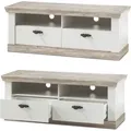 Produktbild: Lomadox - Landhaus Tv Fernsehtisch Lowboard Ferna-61 In Pinie Dunkel Nb. Und Weiß Nb. B/h/t Ca. 134x51x44cm