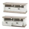 Produktbild: TV-Lowboard Pinie weiß Landhaus Fernsehschrank TV-Tisch 134cm HiFi Rack Kommode