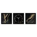 Produktbild: 3D Designer-Wanduhr Gold & Black Marble 3-teilige Quarzuhr 150x50cm Schwarz in modernem Metallic-Look rechteckig ohne Tickgeräusche (Gold & Black Marble Querformat, 150x50cm; leises Quarzuhrwerk)