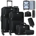 Produktbild: KESSER® Reisekoffer Set 4-teilig | Trolley Kofferset Stoffkoffer mit 3-Ziffern-TSA-Schloss, 360° Rollen & Teleskopgriff | Kosmetiktasche Handgep... - Schwarz