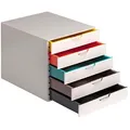 Produktbild: DURABLE Schubladenbox VARICOLOR weiß mit bunten Farblinien 762527, DIN A4 mit 5 Schubladen, 1 St.