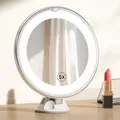 Produktbild: EMKE Tischspiegel mit Beleuchtung mit 5 Fach Vergrößerungsspiegel, LED Schminkspiegel 360° Schwenkbar mit Saugnapf, Schminkspiegel mit Beleuchtung Tragbarer Kosmetikspiegel für unterwegs（Weiß）