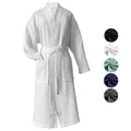 Produktbild: heimtexland ® Bademantel Waffelpique Reisebademantel Saunamantel 100% Baumwolle Oekotex leicht schnelltrocknend hautfreundlich für Damen und Herren Typ881 Weiß M