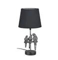 Produktbild: formano Antik-silberfarbene Papageienlampe mit schwarzem Stoffschirm - 42cm Deko Vintage Tischlampe aus Kunststein - Perfekt für Wohnzimmer, Schlafzimmer und Büro Stehlampe Papagei Vogel Stehlampe