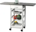 Produktbild: KESPER Küchenwagen weiß mit ausklappbarer Arbeitsfläche – – 4 Rollen (2 feststellbar) – 45–97 x 37 x 75,5 cm – Modell 2581613