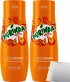 Produktbild: SodaStream Mirinda Orange Getränke-Sirup 2er Pack (2x0,44l Flasche) + usy Block