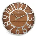 Produktbild: K&L Wall Art große Vintage Wanduhr industrielle Landhaus Wanduhren Holz Metalluhr ohne Tickgeräusch lautlose Uhr (Farmhouse Silver, Ø 50cm)