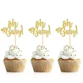 Produktbild: Unimall Global 24 Stück Oh Baby Cupcake Toppers für Geburtstag Babyparty Baby Shower Kuchen deko Party Dekorationen Kuchendekoration Tortenfigur Tortendeko Kuchenaufsätze, Gold