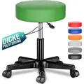 Produktbild: Rollhocker Höhenverstellbar 10cm Polsterung 46-60cm Sitzhöhe 360° drehbar Ø35cm rund Rollen Bürohocker Drehhocker Arbeitshocker Hocker grün - Casaria