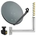 Produktbild: PremiumX Satelliten-Komplettanlage 60cm Anthrazit Satellitenantenne Satellitenschüssel SAT Quad LNB Wandhalter 45cm 8x F-Stecker