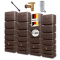 Produktbild: 4rain Slim Wood Decor Wandtank-Set 1400 Liter Darkwood - Regentonne, Regenfass, Wassertank, Regenwassertonne, Wasserfass, Regenwassertank, Wassertonnen für Garten, Wassertonne, Fass
