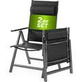 Produktbild: CASARIA® Gartenstühle 2er Set Klappbar Gepolstert Alu 8- Fach Verstellbar 120 kg Belastbarkeit Wetterfest Outdoor Balkon Camping Hochlehner Klapp... - Grau