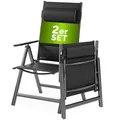 Produktbild: Casaria® Gartenstühle 2er Set Klappbar Gepolstert Alu 8- Fach Verstellbar 120 kg Belastbarkeit Wetterfest Outdoor Balkon Camping Hochlehner Klappstuhl