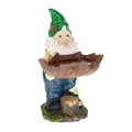 Produktbild: Relaxdays Gartenzwerg mit Vogeltränke, wetterfest, frostsicher, HxBxT: 36 x 22 x 22 cm, Gartenfigur, Kunststein, bunt