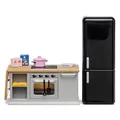 Produktbild: Lundby Puppenhaus Küche - Miniatur Küche mit Miniatur Kühlschrank und Puppenhaus Ofen - Puppenhaus Zubehör - Küche Puppenhaus Möbel Set - Puppenstubenmöbel Küche - 11cm Puppen 1:18