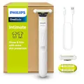 Produktbild: Philips OneBlade Intimate - Elektrischer Intimrasierer und Intimtrimmer für Frauen und Männer, mit extra Hautschutz, 2x SkinProtect Klingen, 1x 3-mm-Trimmaufsatz, QP1924/30, Weiß