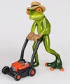 Produktbild: 717139 Frosch mit Rasenmäher hellgrün 17cm aus Kunststein mit witzigen Details