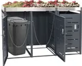Produktbild: 3er-Mülltonnenverkleidung HWC-H40b, Mülltonnenbox, Pflanzkasten Edelstahl-Metall-Kombi 63kg 110x175x62cm erweiterbar