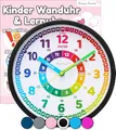 Produktbild: Honey's Heaven Wanduhr für Kinder - Lernuhr zum Lernen der Uhrzeit - analoge Kinderuhr ohne Tick Geräusche, mit lautlosem Uhrwerk - Kinderzimmer Deko für Jungen und Mädchen (schwarz)