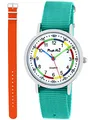Produktbild: Pacific Time Lernuhr Mädchen Jungen Kinder Armbanduhr 2 Armband türkis + orange analog Quarz 11060