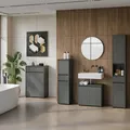 Produktbild: Badmöbel Set 5-tlg Soft-Close XXL | Hochschrank, Unterschrank, Midischrank, Badkommode, Runder Spiegel | Graphit | Serie HAMBURG Kadima Design