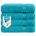 Produktbild: Hammetex 4er Badetuch Set, 100% Baumwolle Premium Qualität Groß 50x100cm Handtuch, Weich Saugstark Schnell Trocknendes Händehandtuch, Türkis
