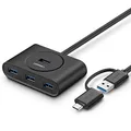 Produktbild: Ugreen USB A/USB C to 4 Port USB 3.0 Hub Multiplexer Schwarz 1 Meter