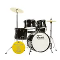 Produktbild: Fame 5 PC Drumset Black, Schlagzeug mit Bass Drum, Tom-Tom, Snare, Hardware und Hocker, inklusive Zubehör und Drumsticks. Perfekt für Einsteiger und Musikliebhaber