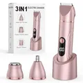Produktbild: Rasierer Damen, 3-in-1 Intimrasierer für Frauen Elektrisch für Körper Scham und Nasenhaartrimmer Nass- und Trockengebrauch Wiederaufladbarer Trimmer IPX6 Wasserdicht (Roségold)