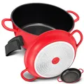 Produktbild: TLESS® 2in1 Aluguss Bräter mit Deckel backofengeeignet | Schmorpfanne & Schmortopf oder als Bratentopf für Induktion | sehr leicht & widerstandsfähig | Ø 24 cm 4 Liter rot
