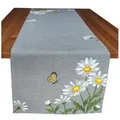 Produktbild: heimtexland Tischdecke Tischdeko Serie Blumen Tischwäsche Deko Kissen (1-tlg), Tischläufer 40x140 I gelb weiß bestickt I Leinen-Optik gelb rechteckig | 40 cm x 140 cm
