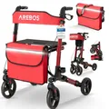 Produktbild: Arebos Leichtgewicht Rollator Aluminium | Reiserollator 6-fach höhenverstellbar | Faltbar | Inkl.Stockhalter und abnehmbare Einkaufstasche | Gehwagen Laufhilfe Gehhilfe mit Feststellfunktion | Rot