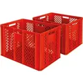 Produktbild: 2x Euro-Stapelbehälter, LxBxH 600 x 400 x 410 mm, lebensmittelecht, Boden und Wände durchbrochen, rot