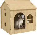 Produktbild: PawHut Hundehütte mit Fenster, Katzenhaus mit niedliches Pfoten-Design, Montage ohne Schrauben, für kleine Hunde unter 4 kg, Indoor, 49,5 x 41 x 51 cm, Eiche