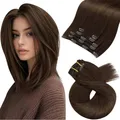Produktbild: Moresoo Clip in Extensions Echthaar, Salon Qualität Weiches Glattes Haar 30 cm 5 Stück 80g Extensions Clip in #4 Dunkelbraun, Leicht zu Tragen Solide und Langlebig 12 Inch