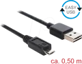 Produktbild: DELOCK 85156 - USB 2.0 Kabel, EASY A Stecker auf Micro B Stecker, 0,5 m