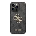 Produktbild: Guess, Hülle für iPhone 14 Pro mit Monogramm und 4G-Logo aus Metall, Dunkelgrau