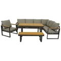 Produktbild: DEGAMO Funktions Eckbankset Diningset Kampala 4-teilig, Aluminium anthrazit + Akazie, Polster Mittelgrau, mit Liegefunktion, Outdoor