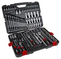 Produktbild: STIER Steckschlüssel Satz 216-teilig, 1/4 Zoll 3/8 Zoll 1/2 Zoll, Umschaltknarre, Sechskant-Steckschlüsseleinsatz, Torx- Schlitz- Phillips- Pozidrive- Bit-Steckschlüsseleinsätze