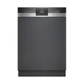 Produktbild: Siemens SN53ES28AE iQ300, Teilintegrierter Geschirrspüler, 60 cm, Made in Germany, bis zu 3-mal schneller spülen, automatische Türöffnung nach Spülende, smartStart, flex Körbe, Gebürsteter Stahl