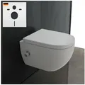 Produktbild: Alpenberger Dusch-WC - Taharet WC - Bidet WC - Hänge WC mit Intimdusche, wandhängend, Abgang waagerecht, Kloschüssel Passend Geberit, Toilette mit integrierter Armatur - Wand WC Spülrandlos Cera 6250 mit UNI Sitz