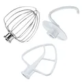 Produktbild: 3er Zubehör Set für KitchenAid 4.5-5 Quart Kippkopf-Standmixer Artisan & Classic Serie von MMOBIEL – Aluminium K45 6-Drahtiger Schneebesen, Flachrührer und Knethaken – Nur Handwäsche