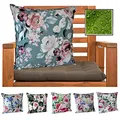 Produktbild: heimtexland ® Outdoorkissen Dekokissen Schmutz- und Wasserabweisend Landhaus Garten Outdoor Kissen Blumen Grau Rosa Typ675