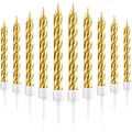 Produktbild: Blulu 50 Stück Spiral Kuchen Kerzen in Halterungen Metallisch Kuchen Cupcake Kerzen Kurze Dünne Kuchen Kerzen für Geburtstag Hochzeit Party Kuchen Dekorationen (Gold)