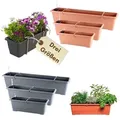 Produktbild: Blumenkasten Fensterbank Außen Blumenkasten Balkongeländer Balkonkasten mit Wasserspeicher Metall Halterung Pflanzkasten Outdoor 60 cm terrakotta