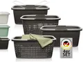Produktbild: Hausfelder Wäschekorb und Wäschewanne Set XXL, 2 x Korb und 2 x Wanne 58x37x25cm mit Henkel 35l (Anthrazit-Schwarz, 2 Körbe + 2 Wannen)