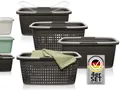 Produktbild: Hausfelder Wäschekorb Wäschewanne 58x37x25cm (Anthrazit-Schwarz, 2 Körbe + 2 Wannen 35 l) (Set, 4 St., 2 x Wäschekorb + 2 x Wäschewanne), mit klappbaren Henkeln, mit Griffen, 35 Liter
