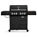 Produktbild: BURNHARD® 4-Brenner Gasgrill Edelstahl inkl. Heckbrenner, mit Edelstahl Grillrost & inkl. stabiler Abdeckhaube, Seitenkochfeld mit Infrarot Keramikbrenner, Schwarz- Big EARL