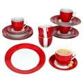 Produktbild: 18tlg Kaffeeservice Variant Rot Porzellan 6 Personen Tassen Untertassen Teller